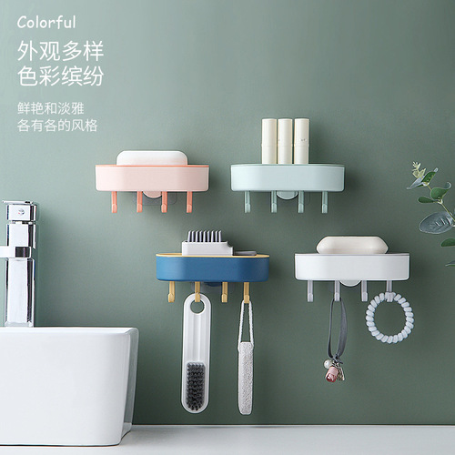 Factory direct sales original wall-mounted bathroom multi-functional hanging soap dish with hook drop shipping