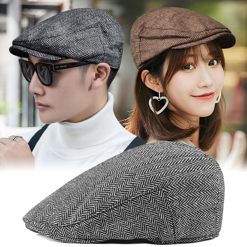 Spliced Herringbone Pattern Beret for Men and Women British Large Size Peaked Cap Spring and Autum Casual Sun Hat Retro Forward Hat Spliced Herringbone Pattern Beret for Men and Women British Large Size Peaked Cap Spring and Autum Casual Sun Hat Retro Forward Hat