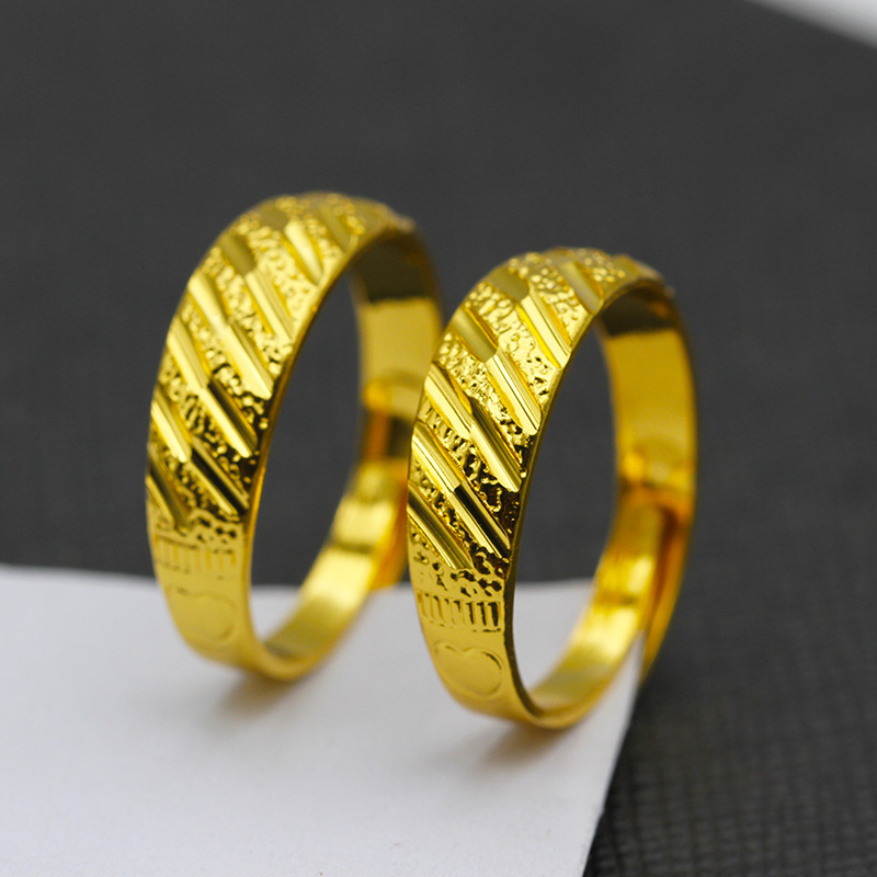 Copper Gold-Plated Flower Meteor Shower Ring 6N with Steel Stamp Opening for Men and Women Simple Gold Wedding Gift Wholesale