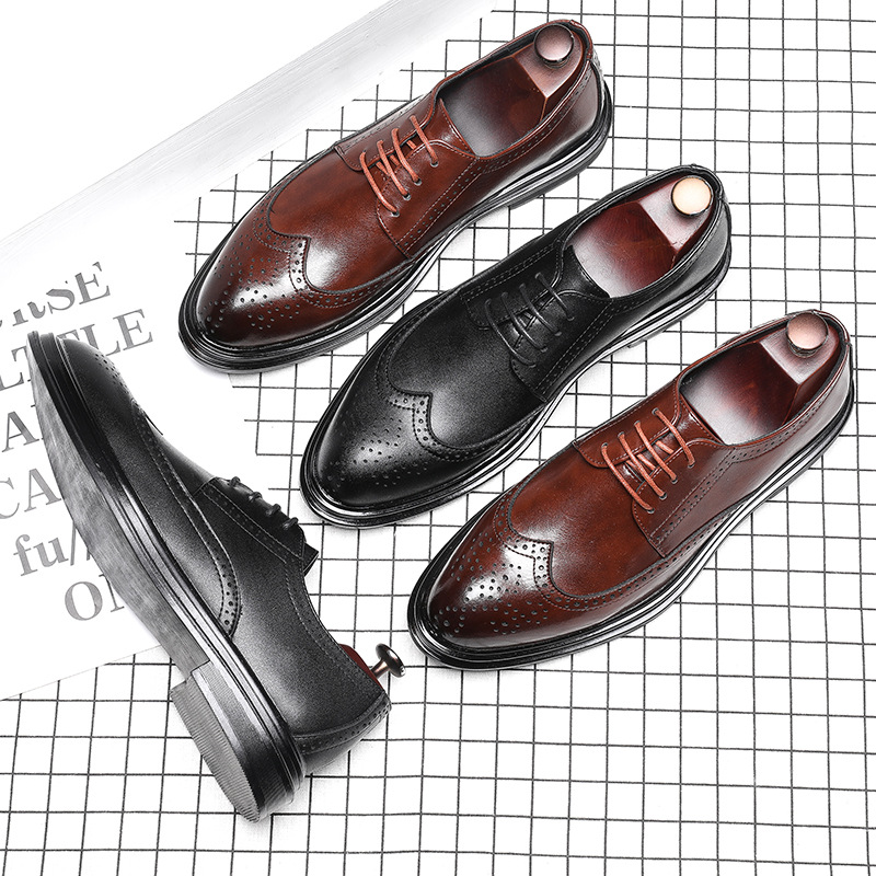 Autumn Men's Shoes Pointed Toe Leather Shoes Men's British Brock Trendy Shoes Korean Style Youth Business Casual Shoes Men's 7785-G