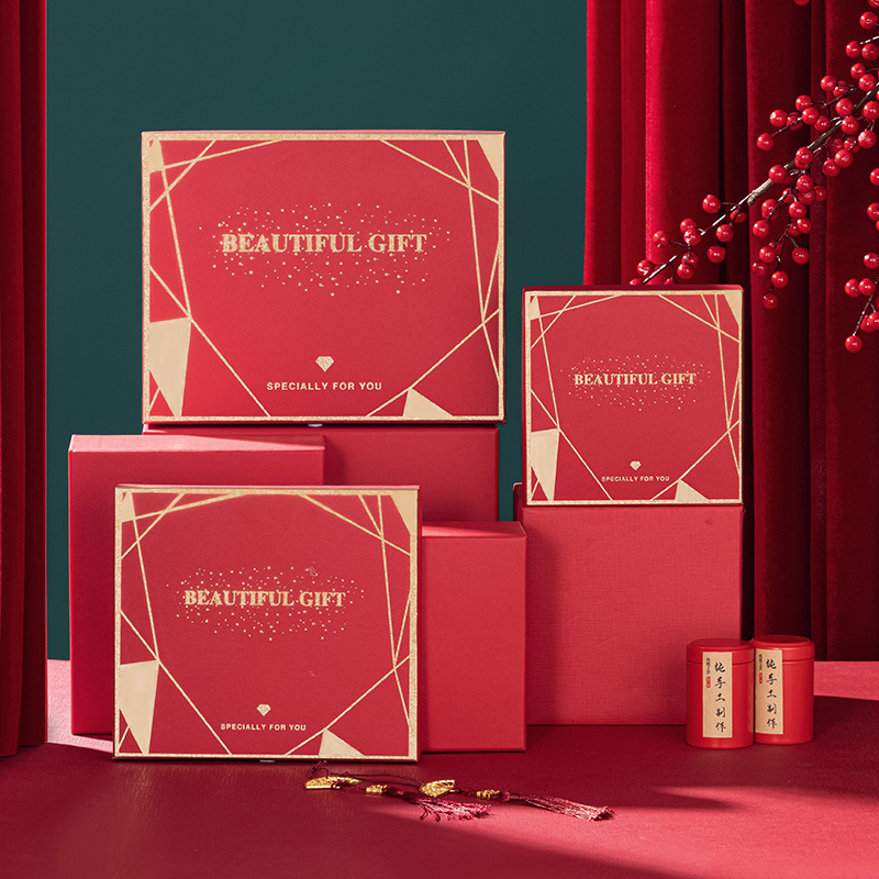 Caja de regalo roja, cubierta del cielo y la tierra, caja de dulces de boda, caja de embalaje de regalo de toalla, caja de regalo de mano festiva, fábrica al por mayor