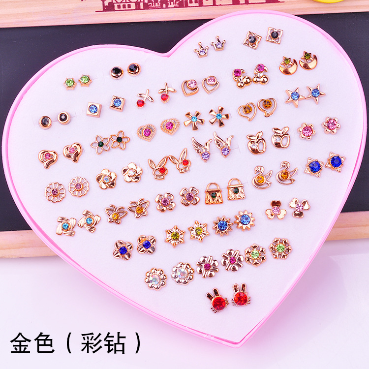 120 conjuntos de aretes de amor, aretes de resina de diamantes de temperamento femenino, joyas de plástico, joyería de Yiwu al por mayor