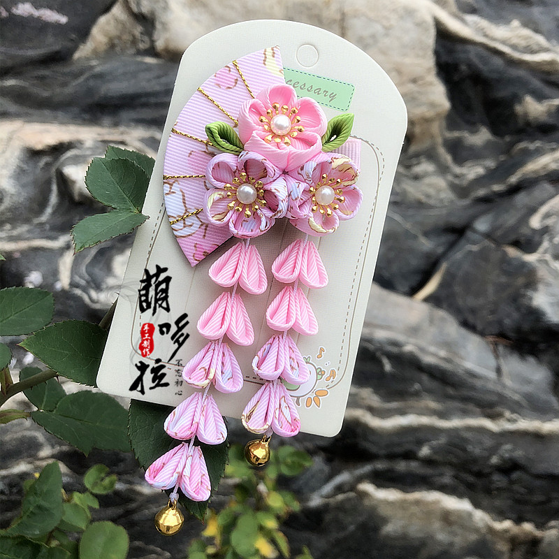 Accesorios para el cabello de estilo japonés accesorios de kimono estilo antiguo accesorios para el cabello para niños ventilador borla horquilla Hanfu kimono Albornoz rendimiento
