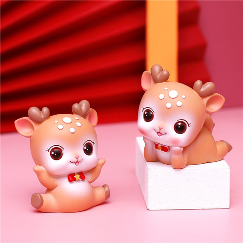 Ins style girl's original heart little cute deer ornament cake baking decoration small gift resin crafts gift
