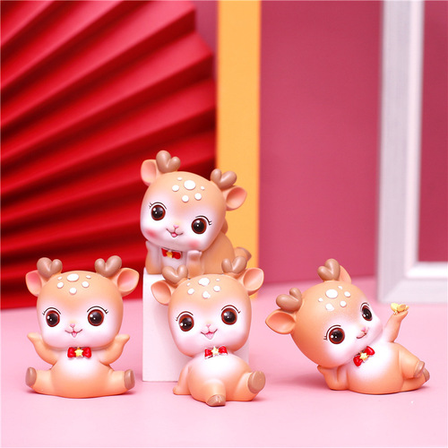 Ins style girl's original heart little cute deer ornament cake baking decoration small gift resin crafts gift