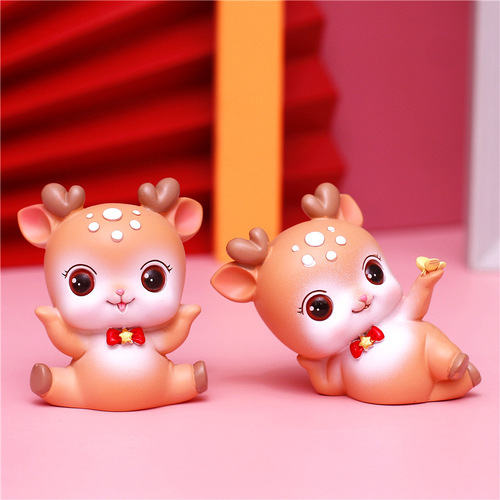 Ins style girl's original heart little cute deer ornament cake baking decoration small gift resin crafts gift
