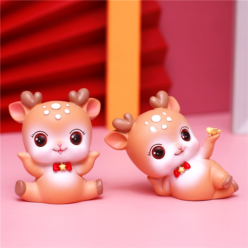 Ins Style Girly Heart Cute Little Deer Ornaments Cake Baking Decoration Small Gifts Resin Crafts Gifts