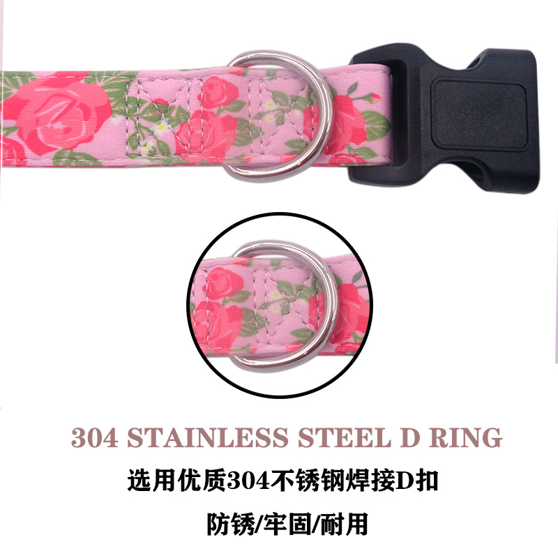 Productos para mascotas al por mayor collar de tela de doble capa impresión suave rosa pequeño collar de perros crisantemo blanco collar de venta caliente transfronterizo