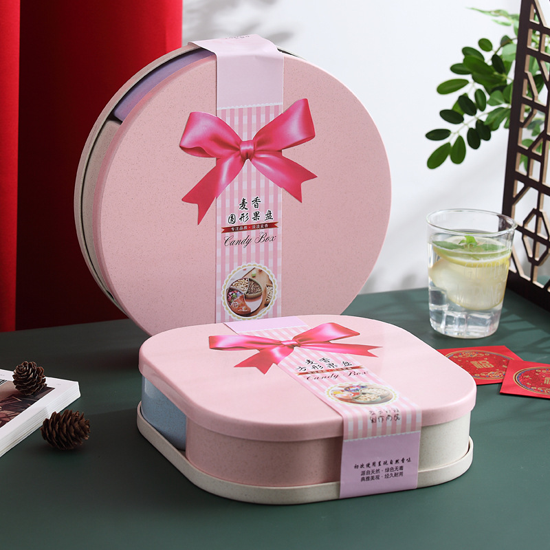 Caja de dulces de paja de trigo hogar sala de estar cuadrado caja de frutas secas con tapa compartimiento de frutas semillas de melón plato de caramelo redondo image 6