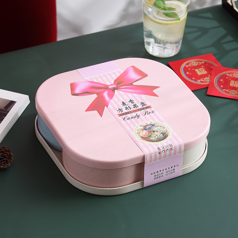 Caja de dulces de paja de trigo hogar sala de estar cuadrado caja de frutas secas con tapa compartimiento de frutas semillas de melón plato de caramelo redondo image 8