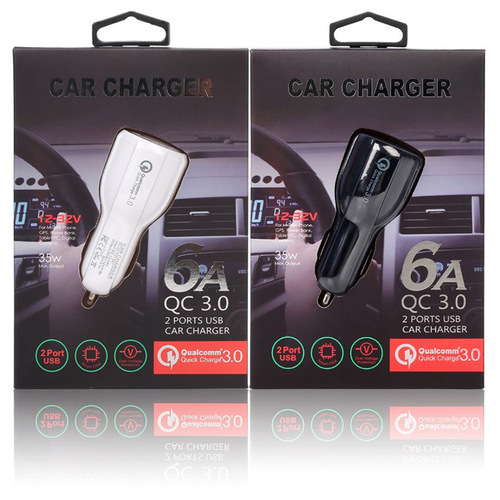 QC3.0 Fast Charging Car Charger Dual USB Car Power Supply 6A Bowling Ball Dual-Port Car Charger with LED Ring Multifunction Car Power Adapter