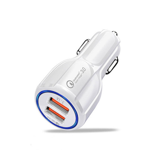 QC3.0 Fast Charging Car Charger Dual USB Car Power Supply 6A Bowling Ball Dual-Port Car Charger with LED Ring Multifunction Car Power Adapter