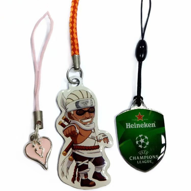 圣诞节手机装饰品挂件定制 4色印刷不锈钢吊绳 卡通人物手机吊饰