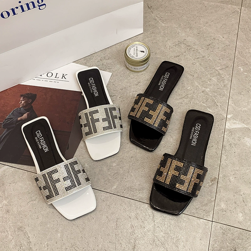 Пляпки-сланцы Flat Slide Sandals CSD Fashion, женская весна-лето, стразы на лямке, размеры 35–42