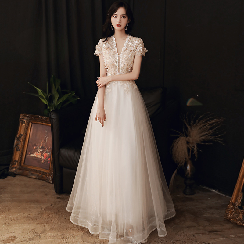 Vestido de noche largo y sexy para mujer, estilo bosque de ensueño, color champán, ideal para banquetes y eventos, novedad 2025.