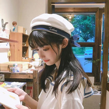 日系可爱jk贝雷帽女夏季薄款白色海军帽水手帽黑色学院风制服帽子