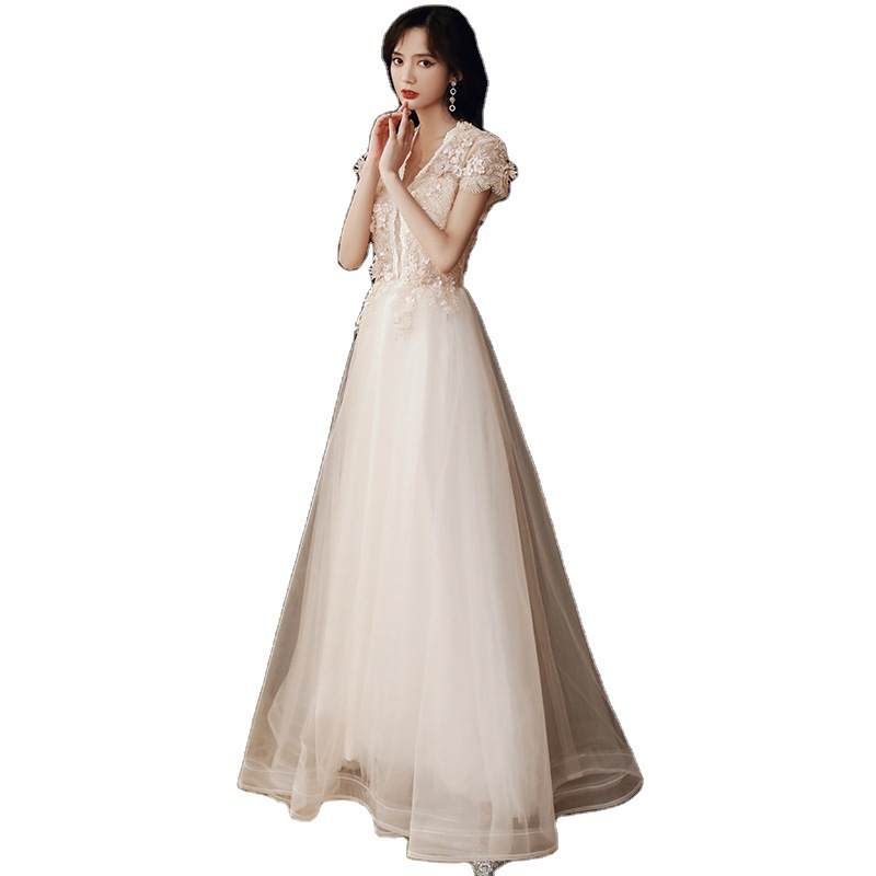 Vestido de noche largo y sexy para mujer, estilo bosque de ensueño, color champán, ideal para banquetes y eventos, novedad 2025.