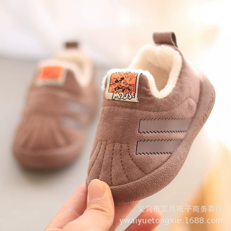 Зимняя Детская хлопчатобумажная обувь для мальчиков и девочек, хлопчатобумажная обувь, новая детская обувь с мягкой подошвой, Толстая Теплая обувь в западном стиле на флисовой подкладке