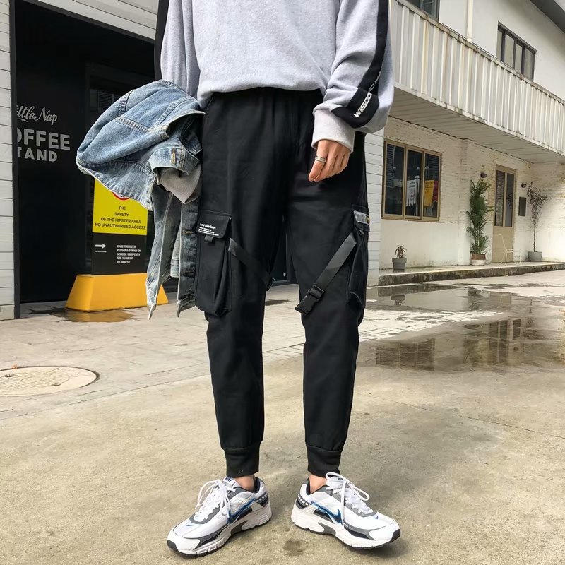 机能风束脚裤男潮牌战术伞兵多口袋工装裤国潮休闲运动修身小脚裤