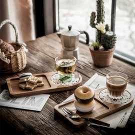 日式相思木盘子饮料甜品长方形托盘陶瓷杯垫木质餐盘碟一人食摆拍