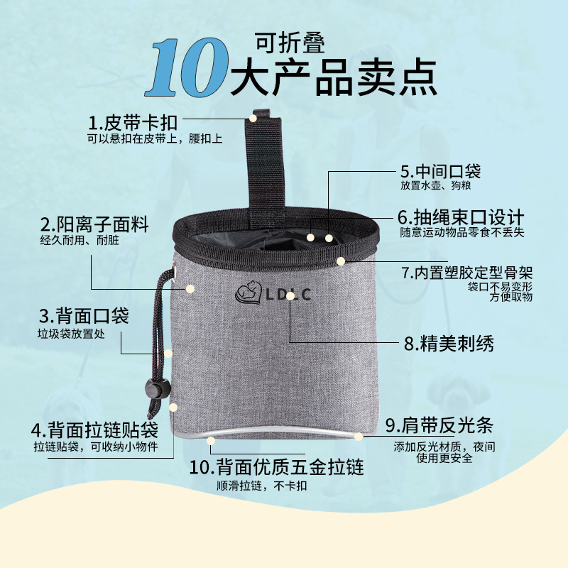 Amazon nuevo al aire libre para mascotas bolsa de merienda reflexivo perro caminando bolsa de merienda Oxford tela de entrenamiento profesional para mascotas bolsa de comida para perros