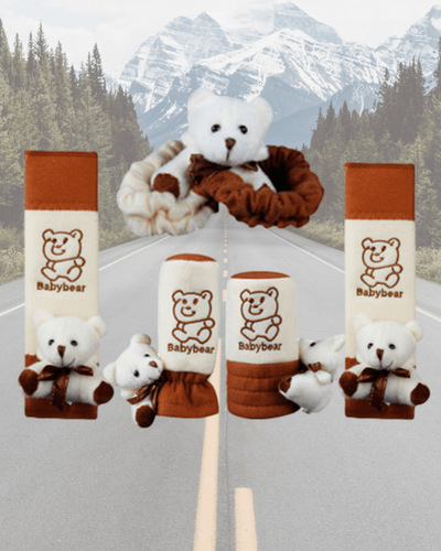 Car interior set, five-piece fabric cute bear, car gear, handbrake, seat belt, shoulder pads, accessories