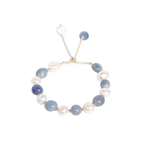 Batu Blue Aventurine Crystal Bracelet Freshwater Pearl Crystal Bracelet for Women Korean Style Simple Personalized Bracelet for Women