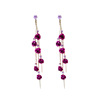 Purple long ethnic silver needle, fashionable elegant earrings with tassels, European style, flowered, silver 925 sample, ethnic style