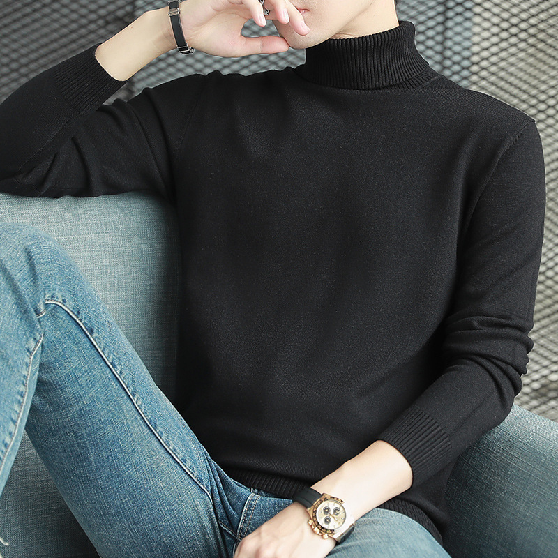 Wholesale round mid-half turtleneck sweater men's autumn and winter jacket knitted base shirt solid color two-lapel sweater trend
