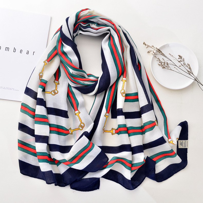 La primavera y el otoño Toalla de playa versátil del mantón de la protección solar de la cadena de moda europea y americana del estilo occidental imprimieron la bufanda grande de la bufanda de la sensación del algodón y del lino