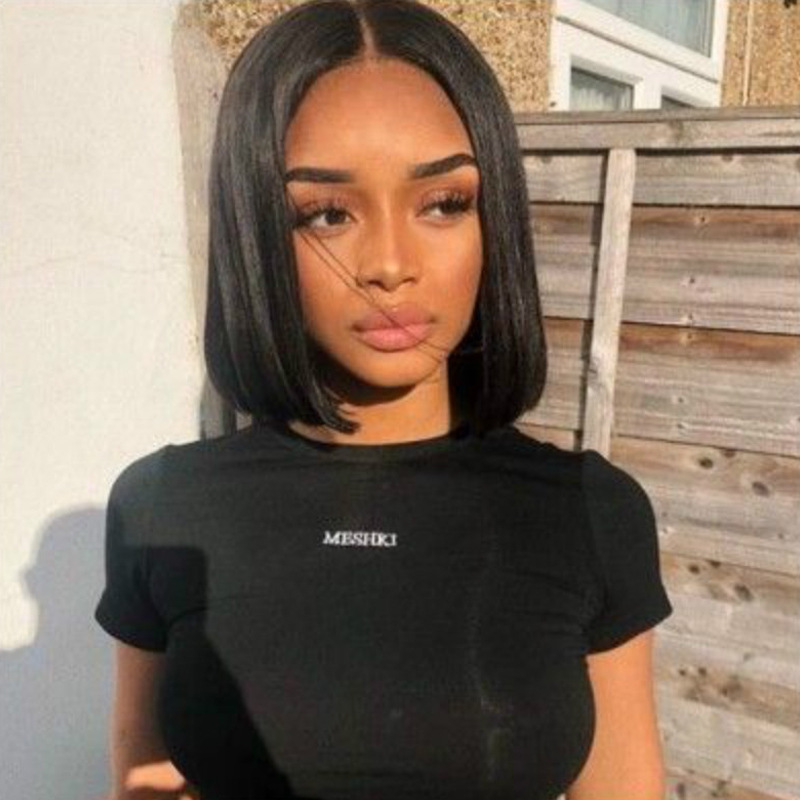 Peluca transfronteriza africana para mujer pelo corto y recto cabeza de Bobo simulación de punto medio cuero cabelludo Amazon Comercio exterior moda pelo corto en stock