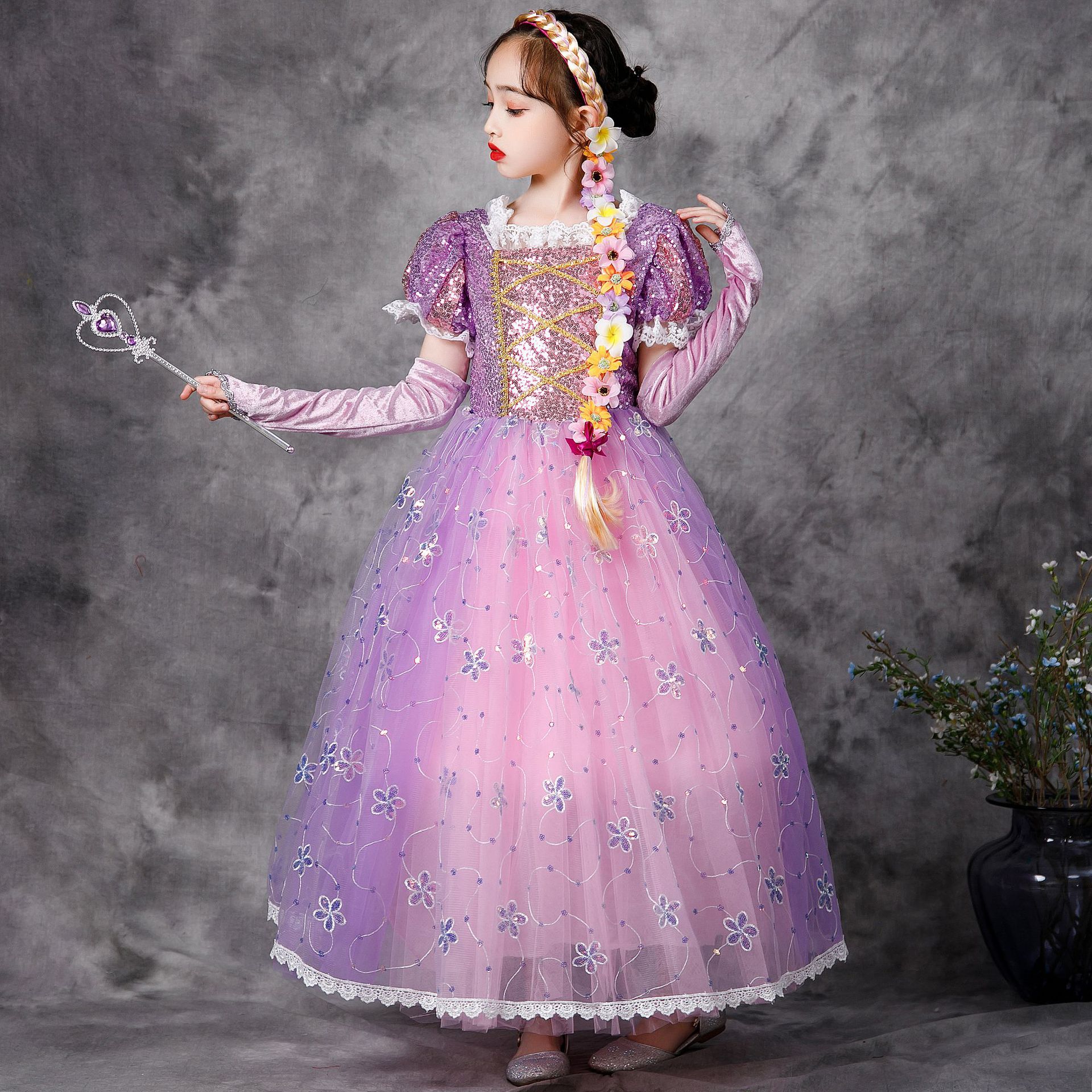 thumbnail image 4 of Vestido de princesa Rapunzel Vestido de Navidad Vestido de niña Vestido infantil, 4 of 6