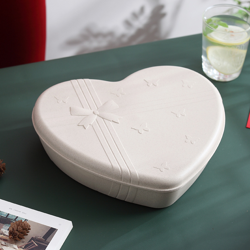 Trigo plato de fruta del hogar en forma de corazón plato de fruta seca caja de dulces de vacaciones caja de fruta seca caja de almacenamiento de aperitivos con tapa regalo image 10
