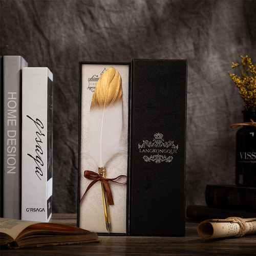 European style quill pen retro quill pen gift box set platinum gold rod pen set creative gift annual meeting gift