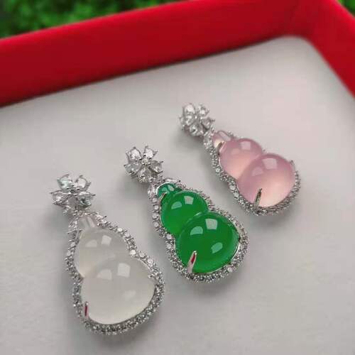 Chalcedony gourd wholesale s925 silver inlaid gourd pendant chalcedony jade pendant live supply wholesale