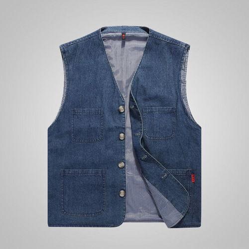 Men's Spring and Autumn New Denim Vest, Middle-aged and Elderly, Thin and Loose Casual Sports Cotton Jacket, Unisex Formal Men's Jacket