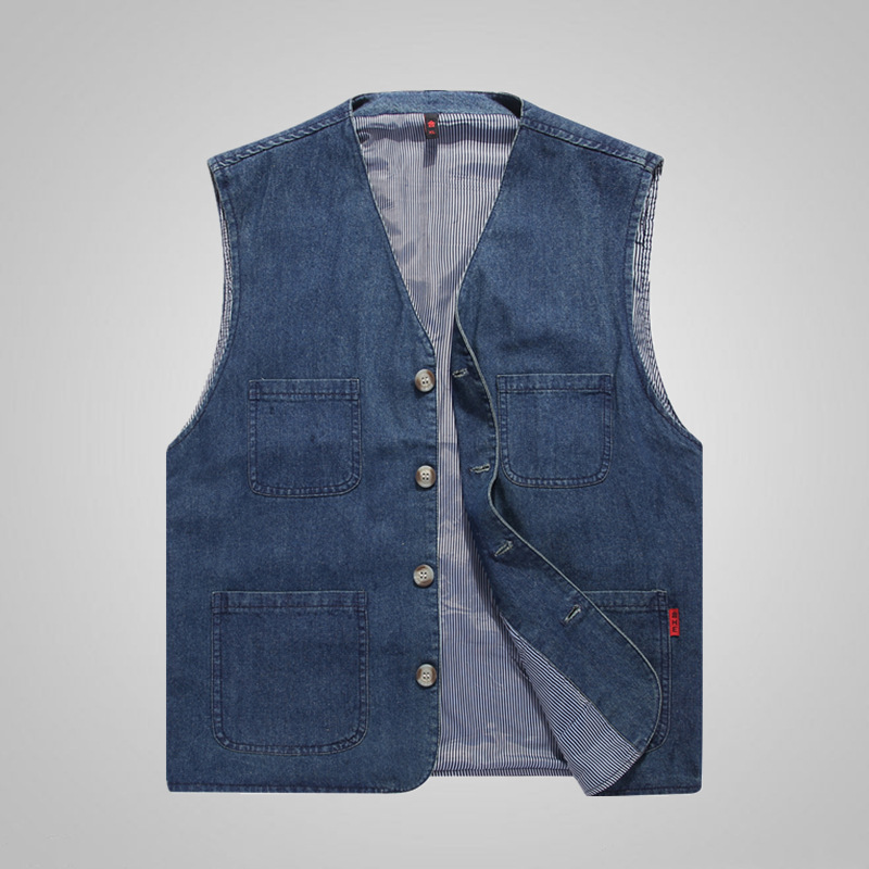 Spring and Autumn New Denim Vest Men's Middle-aged and Elderly Men's Thin Loose Casual Sportswear Cotton Cloth Vest Men's
