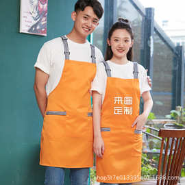 厨师工作服男围裙服务员女背带围裙超市水果店工作服可印logo