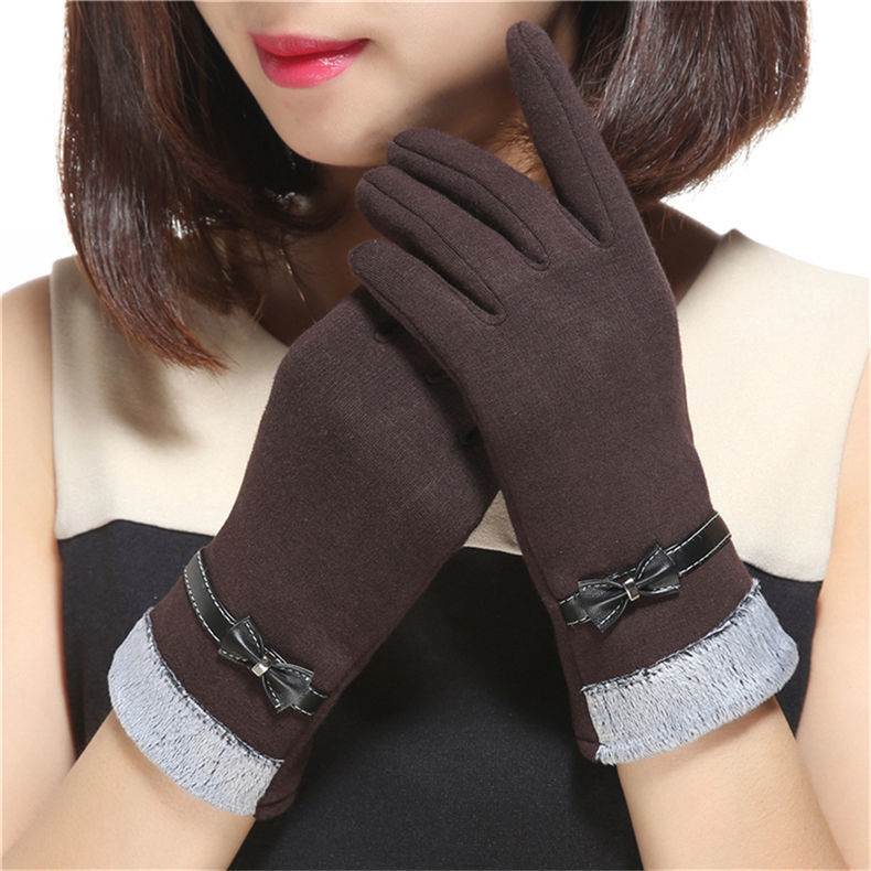 I guanti autunnali e invernali da donna con fiocco caldo in velluto non invertito mostrano guanti sottili che si riferiscono alla versione coreana dei guanti_voghion.com