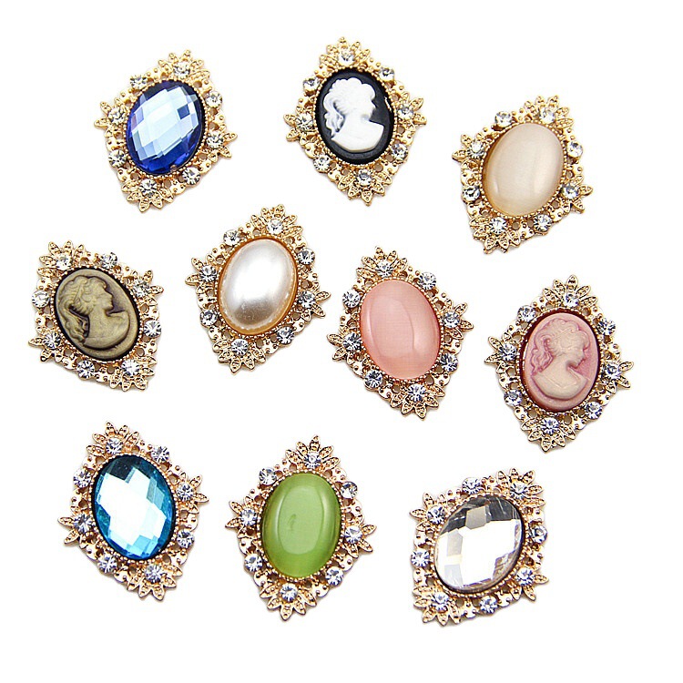 Color-preserving electroplating Oval alloy flower mobile phone beauty hair accessories disc diamond buckle Internet-famous versatile DIY alloy accessories