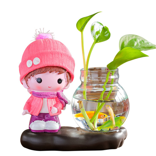 Creative resin crafts, home furnishings, cute couple dolls, flower arrangements, hydroponic pothos vase, desk accessories