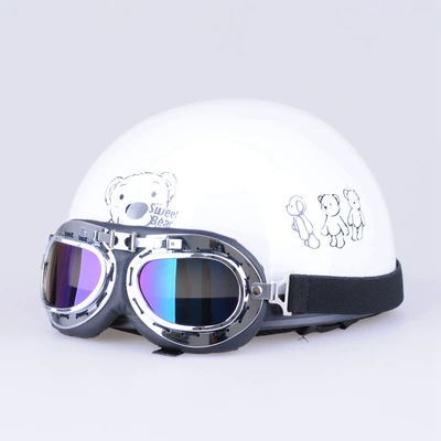 Cross-Border Motorcycle Electric Helmet for Men and Women, Cute Half Helmet, Lightweight with Neck Warmer, Safety Helmet, All-Season Hat (Motosiklet kaskı (dəbilqə)) - white-bear-eye-mask-glasses