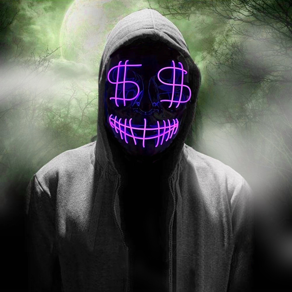 Halloween dólar símbolo dinero LED máscara luminosa horror thriller mueca vendetta máscara image 7