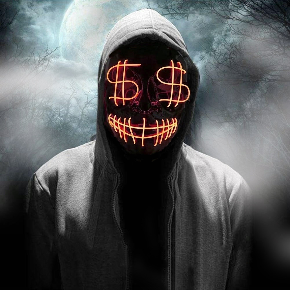Halloween dólar símbolo dinero LED máscara luminosa horror thriller mueca vendetta máscara image 9
