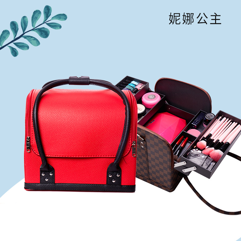 Simple color a juego portátil estilo coreano bolsa de cosméticos bolsa de almacenamiento multi-capa de maquillaje grande artista maquillaje manicura bolsa de tatuaje bolsa