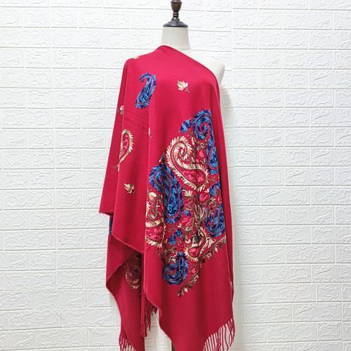 New Tibetan-Nepalese Double Walnut Flower Embroidered Cashmere-like Scarf for Women with Ethnic Style, Yunnan Embroidery and Tassels