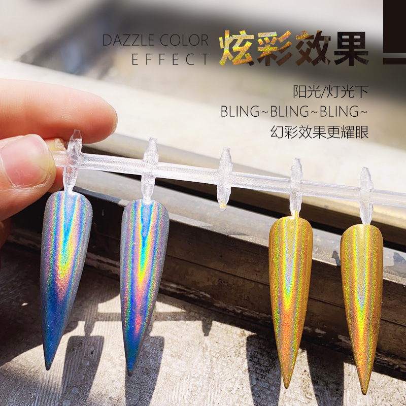Polvo de espejo mágico láser sólido de uñas de grado cosmético polvo de láser de uñas de oro y plata galvanoplastia polvo de oro de titanio 2020 Venta caliente image 4