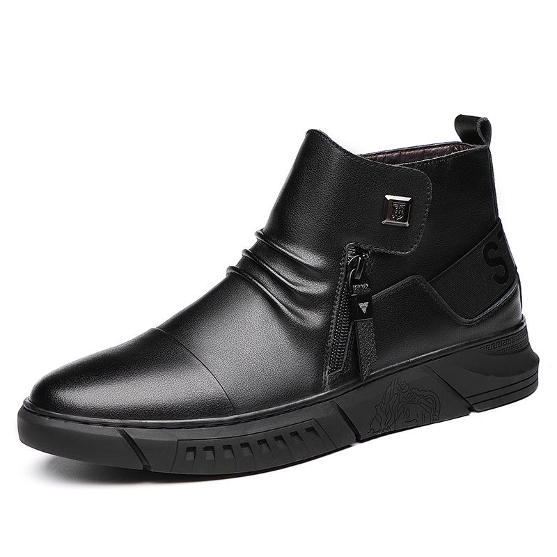 Botas de cuero de caña alta para hombre, botas Chelsea de cuero genuino, zapatos de cuero de moda al por mayor, zapatos antideslizantes de moda para hombre