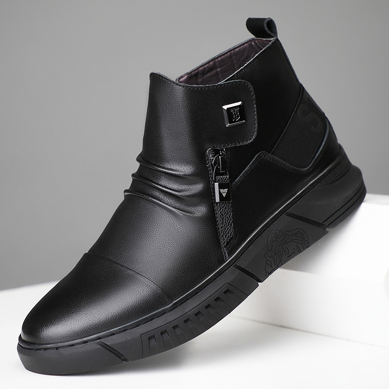 Botas de cuero de caña alta para hombre, botas Chelsea de cuero genuino, zapatos de cuero de moda al por mayor, zapatos antideslizantes de moda para hombre