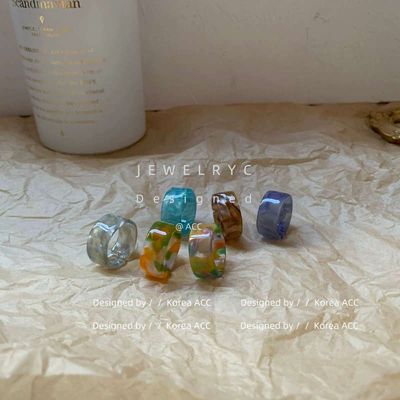 Кольцо (Korea ACC) Acrylic One-Size Chunky Ring для указательного пальца, цветной мраморный узор